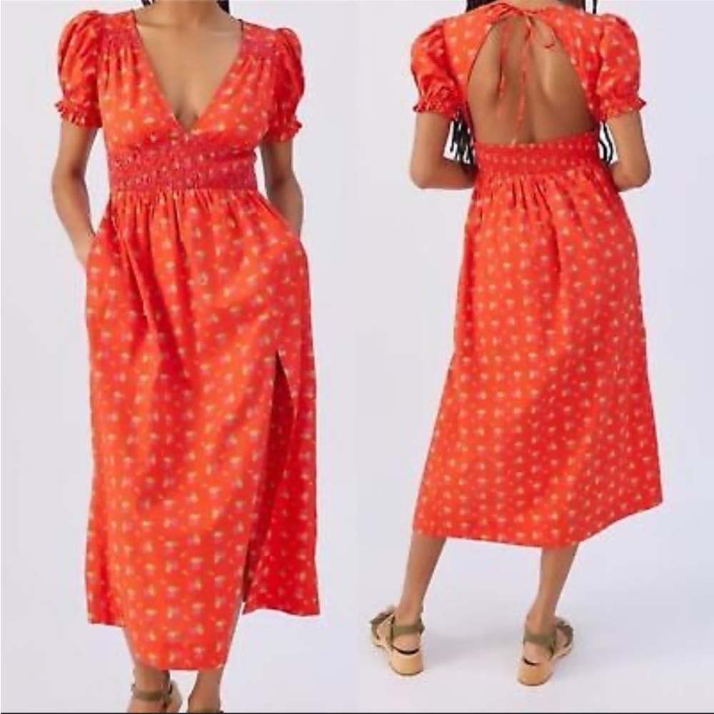 Urban Outfitters Red Combo Liliana Side Slit Midi Dress